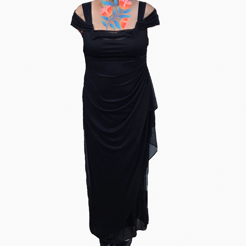 Alex Evenings Metallic Black Cold Shoulder  Gown